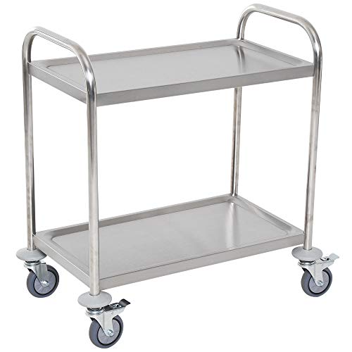 HOMCOM Servierwagen Küchenwagen mit Rollen 2 Regale 71L x 41l x 81H cm Edelstahl. verchromt von HOMCOM