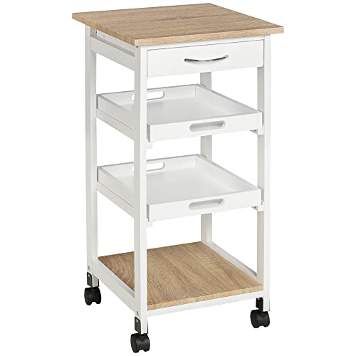 HOMCOM Servierwagen Küchenwagen mit Rollen 2 abnehmbare Tabletts, Schublade, Regal helle Eiche Holz Kiefer weiß HOMCOM Servierwagen Küchenwagen mit Rollen 2 abnehmbare Tabletts, Schublade, Regal helle Eiche Holz Kiefer weiß von HOMCOM