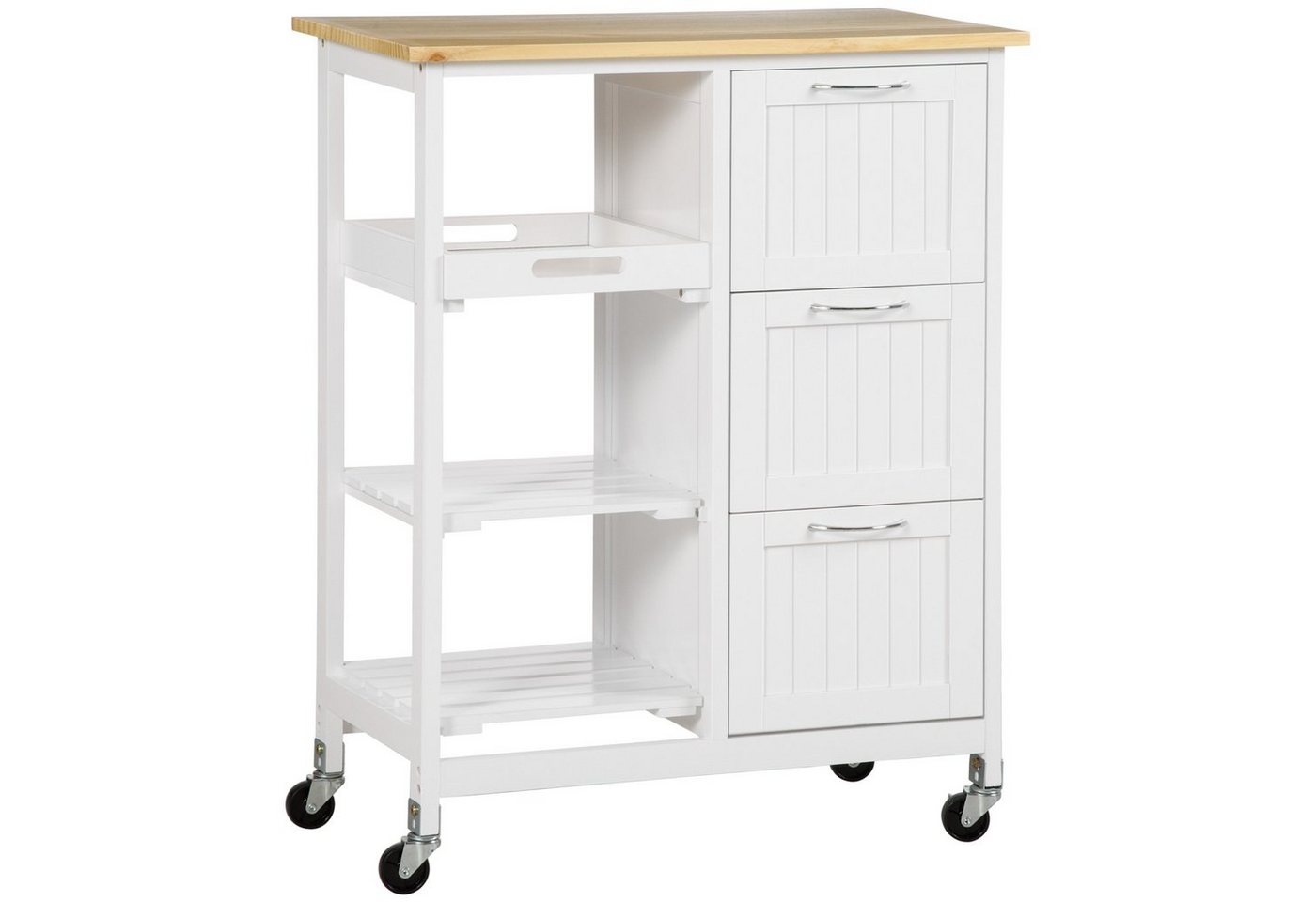 HOMCOM Servierwagen Küchenwagen mit Schubladen Arbeitsplatte, (Rollwagen, 1 St., Küchenrollwagen), Weiß, 67 x 37 x 87 cm von HOMCOM