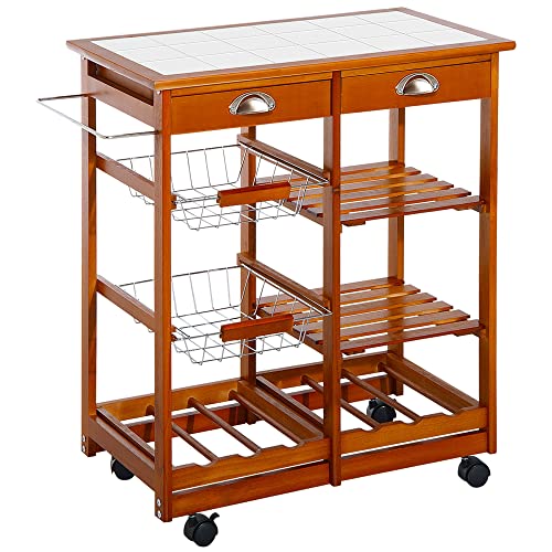 HOMCOM Servierwagen Rollwagen Küchenwagen Küchentrolley mit Keramik-Tischplatte und ausziehbaren Metallkörben Küchenrollwagen Beistellwagen Natur 74 x 37 x 76 cm HOMCOM Servierwagen Rollwagen Küchenwagen Küchentrolley mit Keramik-Tischplatte und ausziehbaren Metallkörben Küchenrollwagen Beistellwagen Natur 74 x 37 x 76 cm von HOMCOM