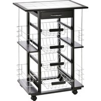 HOMCOM Servierwagen auf Rollen, Küchenwagen, Rollwagen, Arbeitsplatte aus Kiefer, Schwarz, 57 x 37 x 83 cm   Aosom von HOMCOM
