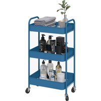 HOMCOM Servierwagen aus Stahl mit Rollen, 3 Etagen durchbrochene Platten - 45 x 30,6 x 79 cm - Dunkelblau   Aosom von HOMCOM