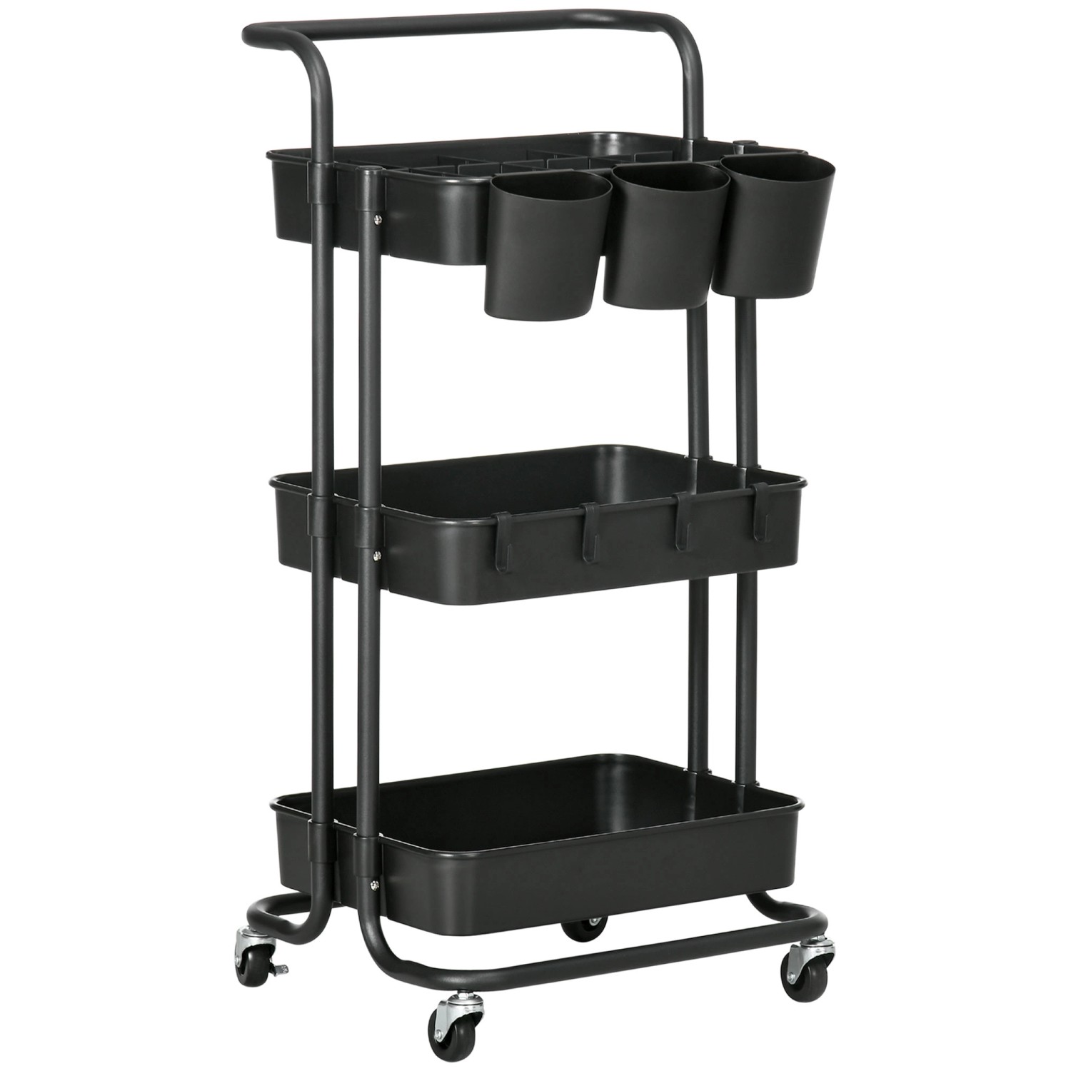 HOMCOM Servierwagen mit Haken Stahl ABS Schwarz 42L x 38B x 86,5H cm von HOMCOM
