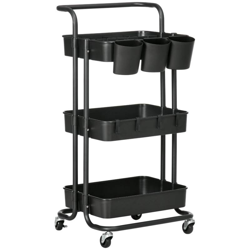 HOMCOM Servierwagen mit Haken Stahl ABS Schwarz 42L x 38B x 86,5H cm von HOMCOM
