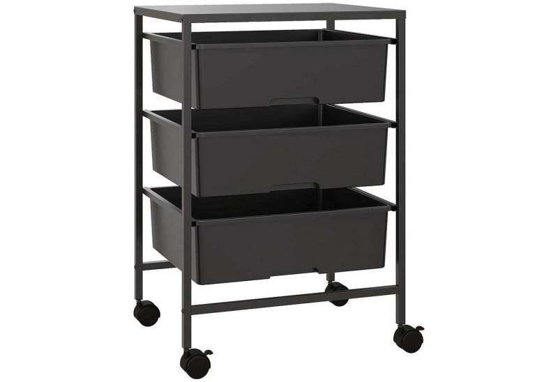HOMCOM Servierwagen mit Rädern, 3-Lagerkörben und Stahlrahmen, (Rollwagen, 1 St., Aufbewahrungswagen), für Küche, Wohnzimmer, 40,8 x 33,5 x 60,5 cm, Schwarz von HOMCOM