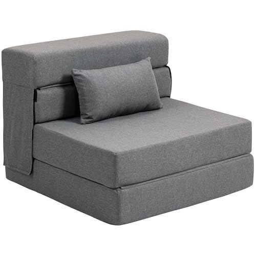 HOMCOM Sessel, ausklappbar, 1-Sitzer, Sessel, Bett, Klappstuhl, 1-Sitzer, 3-in-1, mit gepolsterter Sitzfläche, Kissen inklusive, tragbarer Bodenstuhl für Gäste, Wohnzimmer, kleiner Raum, Belastung 120 von HOMCOM
