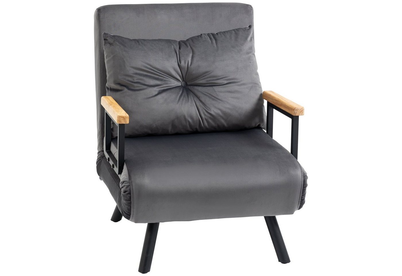 HOMCOM Sessel 2-in-1 Schlafsessel Gästebett, verstellbare Kopfstütze Samtd-Optik (Relaxsessel, 1-St., Schlafsofa), mit Samtoptik, Dunkelgrau, 63 x 73 x 81 cm von HOMCOM