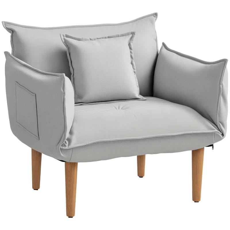 HOMCOM Sessel 2-in-1 mit Kissen Polyester Hellgrau 75L x 68B x 78H cm von HOMCOM
