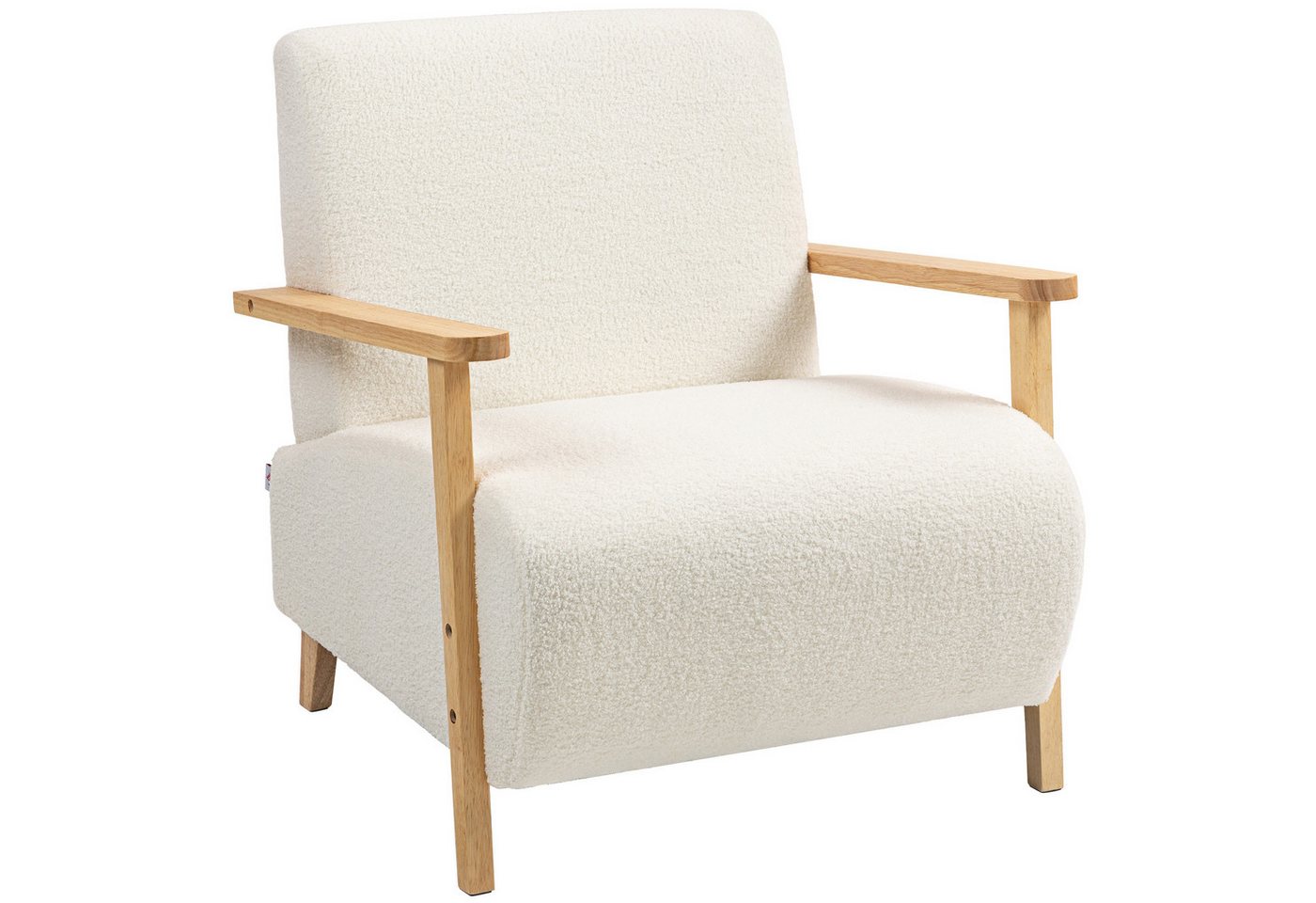 HOMCOM Sessel Akzentstuhl aus Sherpa-Stoff (gepolsterte Leselounge mit Holzbeinen und Armlehnen, 1-St., dicke Sitzfläche für Wohnzimmer, Schlafzimmer), 76 x 74,5 x 78 cm Cremeweiß von HOMCOM