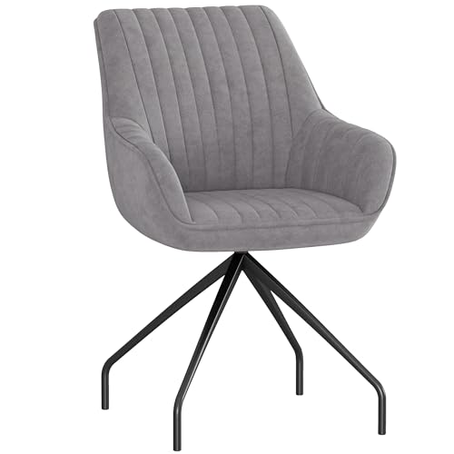 HOMCOM Sessel Drehbarer Loungesessel mit Armlehne, Samtoptik, Drehsessel mit Metallbeine, für Schlafzimmer, Wohnzimmer, Dunkelgrau von HOMCOM
