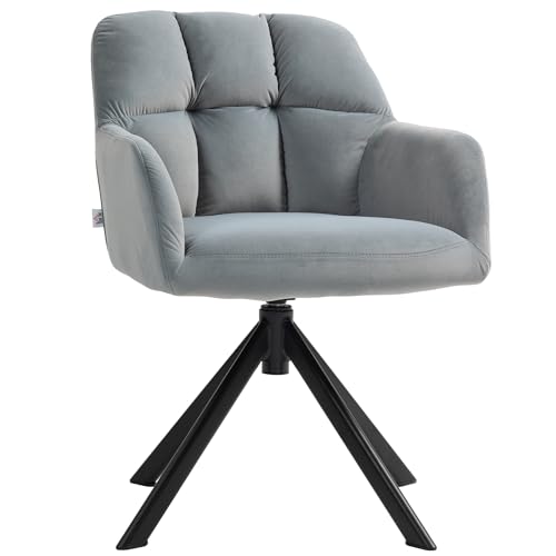 HOMCOM Sessel Drehbarer Loungesessel mit Samtoptik, Armlehne, Esszimmerstuhl drehbar, Drehsessel mit Metallbeine, Küchenstuhl, für Schlafzimmer, Küche, Wohnzimmer, Grau von HOMCOM
