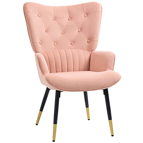 HOMCOM Sessel Einzelsessel Schlafsessel gepolstert in Samt mit hoher Rückenlehne Armlehnen und Stahlbeine Modern Style 68x72x103 cm Rosa von HOMCOM
