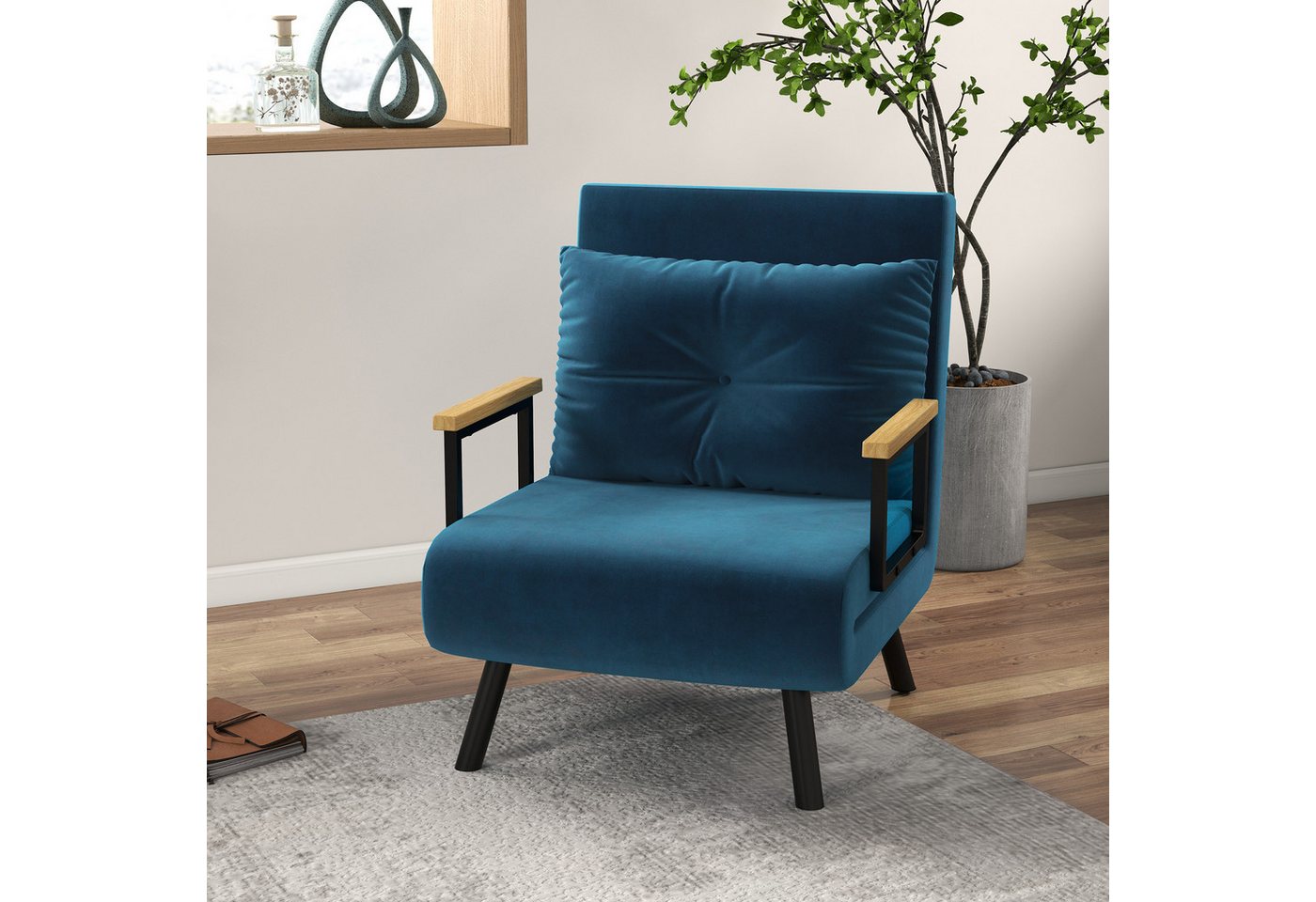 HOMCOM Sessel Gästebett mit Rückenkissen, Polstersofa mit Verstellbarer Rückenlehne (Relaxsessel mit Bettfunktion, 1-St., Schlafsofa), für Schlafzimmer, Wohnzimmer, Blau von HOMCOM