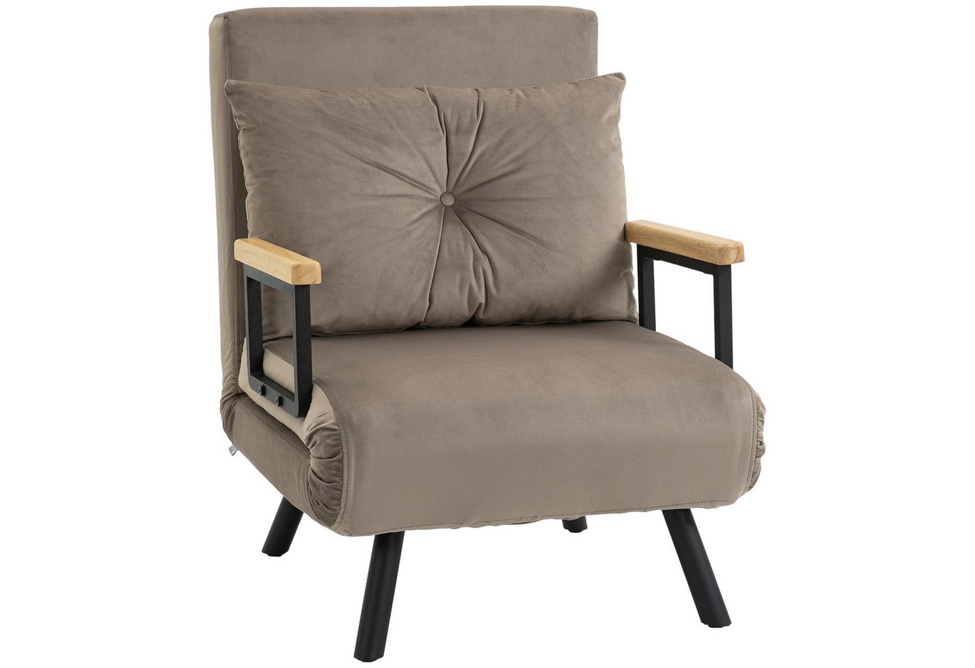 HOMCOM Sessel Gästebett mit Rückenkissen, Polstersofa mit Verstellbarer Rückenlehne (Relaxsessel mit Bettfunktion, 1-St., Schlafsofa), für Schlafzimmer, Wohnzimmer, Hellbraun von HOMCOM