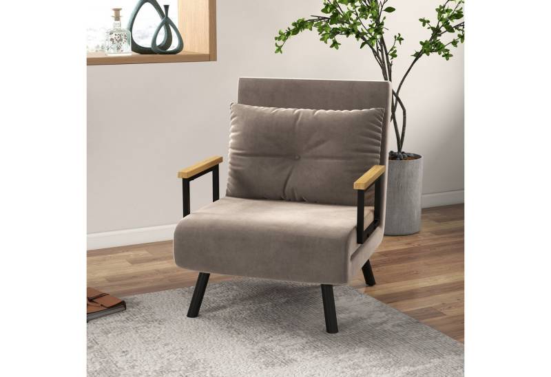 HOMCOM Sessel Gästebett mit Rückenkissen, Polstersofa mit Verstellbarer Rückenlehne (Relaxsessel mit Bettfunktion, 1-St., Schlafsofa), für Schlafzimmer, Wohnzimmer, Hellbraun von HOMCOM