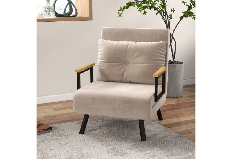 HOMCOM Sessel Gästebett mit Samtoptik, Rückenkissen, Polstersofa (Relaxsessel mit Bettfunktion, 1-St., Schlafsofa), für Schlafzimmer, Wohnzimmer, Beige von HOMCOM