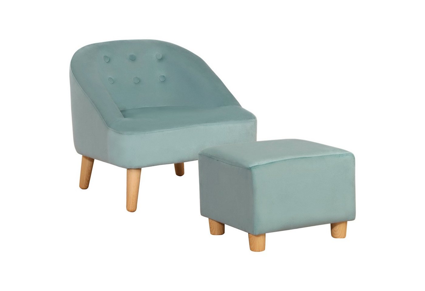 HOMCOM Sessel Kindermöbel, Kinderzimmer, Samtoptik Eukalyptusholz Grün (Kindersessel, 2-St., Kindersofa), 51L x 51B x 50H cm von HOMCOM
