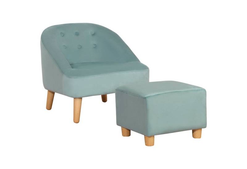 HOMCOM Sessel Kindermöbel, Kinderzimmer, Samtoptik Eukalyptusholz Grün (Kindersessel, 2-St., Kindersofa), 51L x 51B x 50H cm von HOMCOM