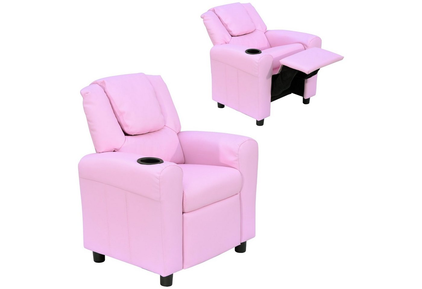 HOMCOM Sessel Kindersessel, Liegefunktion, Eingebauten Becherhalter, Rosa (Set, 1-St., Kindersofa für 3-6 Jahre alt), 62B x 56T x 69H cm von HOMCOM