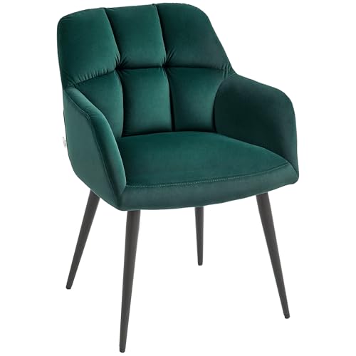 HOMCOM Sessel Loungesessel mit Armlehne, Samtoptik, Gepolstert Relaxsessel mit Stahlbeine, Esszimmerstuhl für Wohnzimmer, Schlafzimmer, Dunkelgrün von HOMCOM