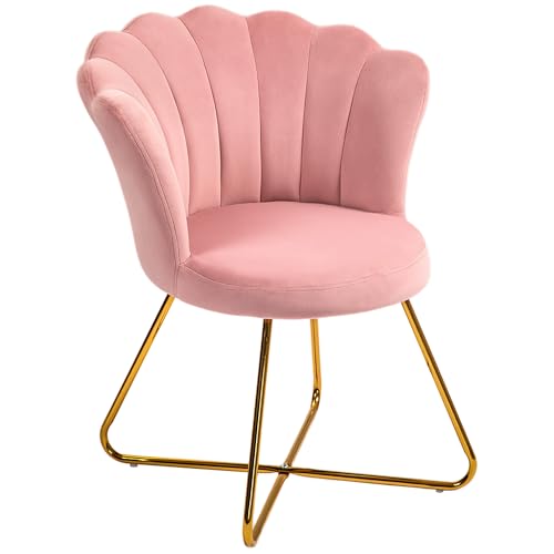 HOMCOM Sessel Loungesessel mit Armlehnen, Metallbeine, Relaxsessel mit Rückenlehne im Lotus-Design, Samtoptik, Polstersessel für Wohnzimmer, Schlafzimmer Rosa von HOMCOM
