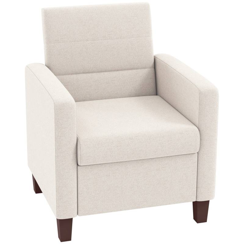 HOMCOM Sessel Loungesessel mit Armlehnen Polstersessel mit Leinenoptik Cremeweiß von HOMCOM