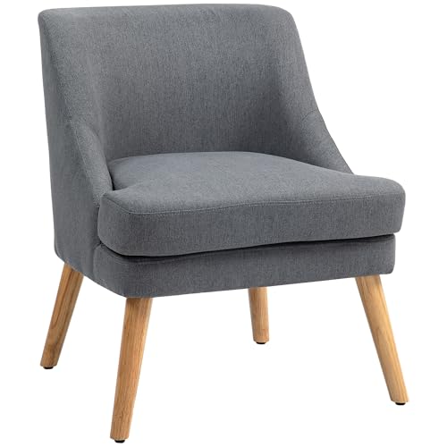 HOMCOM Sessel Loungesessel mit Leinenoptik, Armlehne, Gepolstert Relaxsessel mit Holzbeine, für Wohnzimmer, Schlafzimmer, Dunkelgrau von HOMCOM