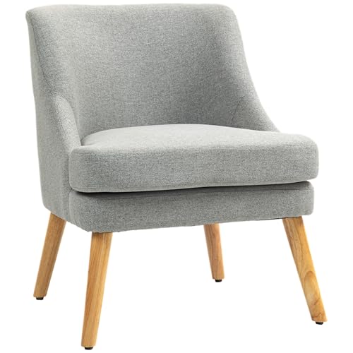 HOMCOM Sessel Loungesessel mit Leinenoptik, Armlehne, Gepolstert Relaxsessel mit Holzbeine, für Wohnzimmer, Schlafzimmer, Hellgrau von HOMCOM