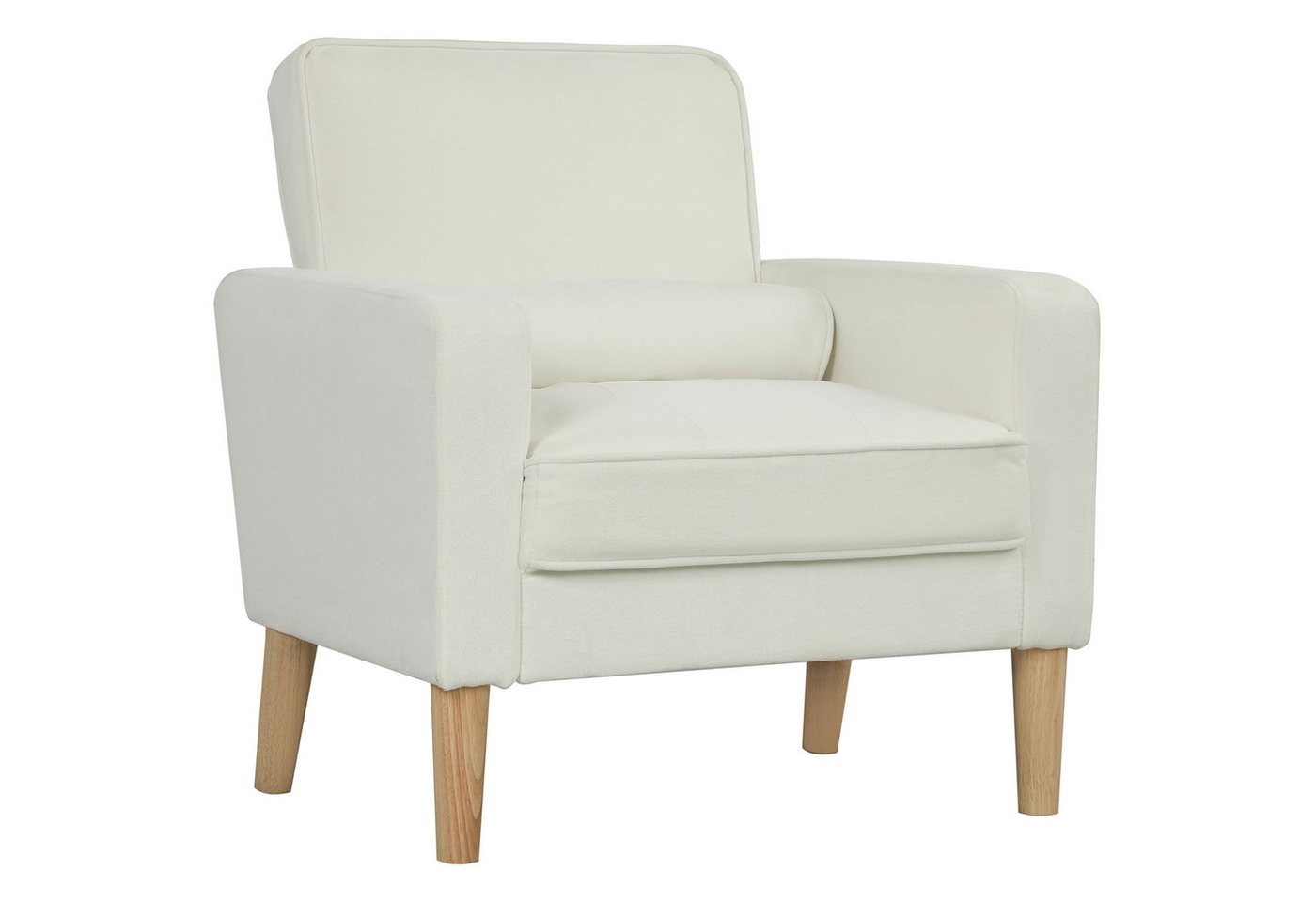 HOMCOM Sessel Moderner Akzentstuhl aus Stoff (gepolsterter Ohrensessel mit Holzbeinen, gepolstertes Kissen, 1-St., für Wohnzimmer), 79 x 76 x 82 cm, Cremeweiß von HOMCOM