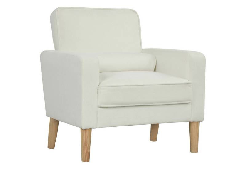 HOMCOM Sessel Moderner Akzentstuhl aus Stoff (gepolsterter Ohrensessel mit Holzbeinen, gepolstertes Kissen, 1-St., für Wohnzimmer), 79 x 76 x 82 cm, Cremeweiß von HOMCOM