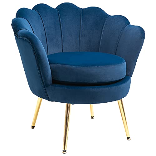 HOMCOM Sessel Polstersessel in Muschelform Relaxsessel mit Metallbeinen, Schminkstuhl mit Samtoptik, für Schlafzimmer Wohnzimmer, Blau von HOMCOM