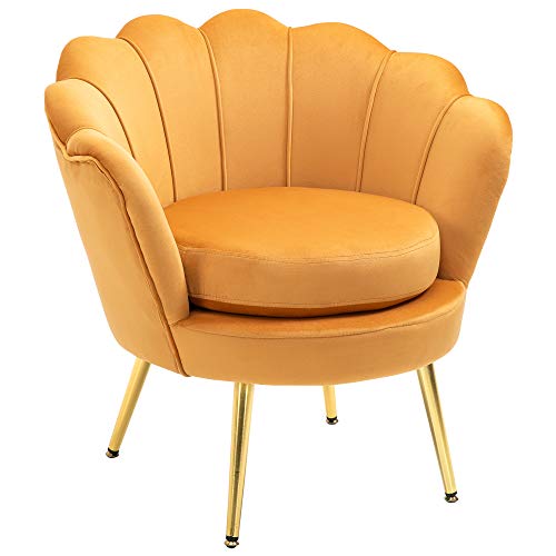 HOMCOM Sessel Polstersessel in Muschelform Relaxsessel mit Metallbeinen, Schminkstuhl mit Samtoptik, für Schlafzimmer Wohnzimmer, Gelb HOMCOM Sessel Polstersessel in Muschelform Relaxsessel mit Metallbeinen, Schminkstuhl mit Samtoptik, für Schlafzimmer Wohnzimmer, Gelb von HOMCOM