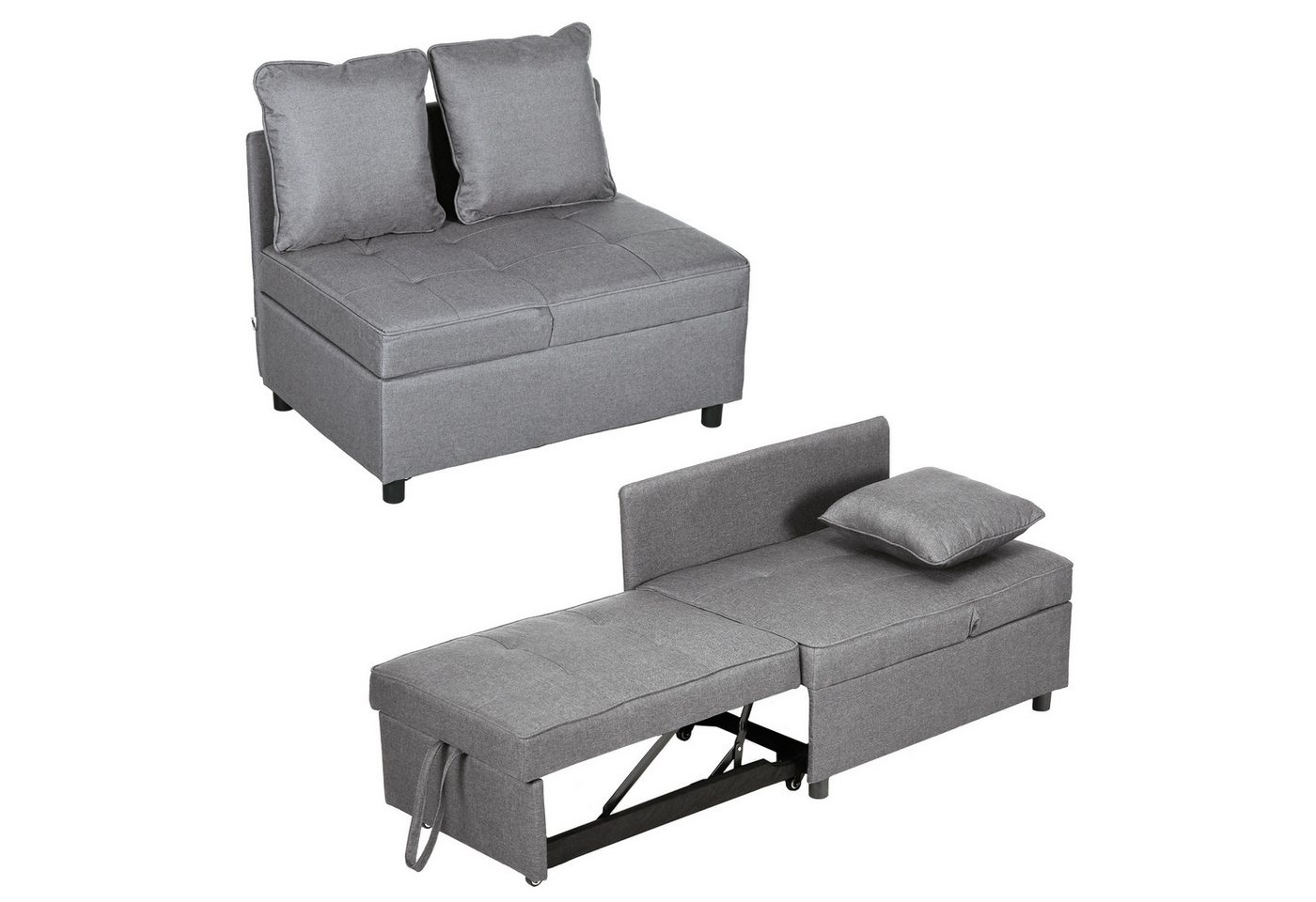 HOMCOM Sessel Schlafsessel 3-in-1 Ausziehbares Schlafsofa mit Bettfunktion (2 Sitzer Sofa mit Verstellbarer Rückenlehne, Seitentasche, 1-St., bis 300 kg, für Wohnzimmer, Schlafzimmer), 98 x 71 x 67 cm, Dunkelgrau von HOMCOM