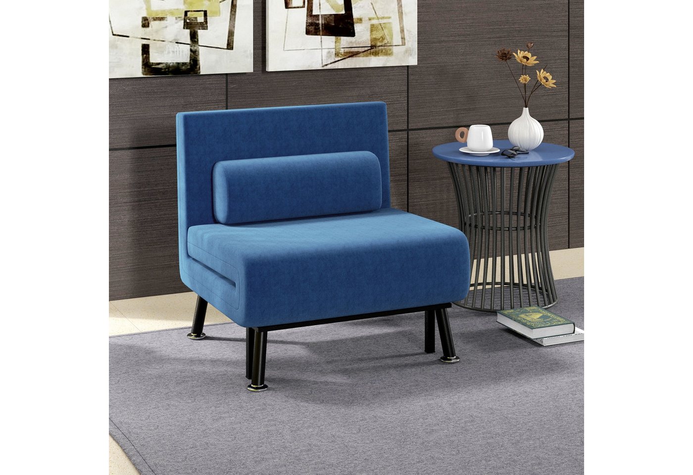 HOMCOM Sessel Schlafsofa mit Verstellbarer Rückenlehne, Gästebett (Klappbett mit Bettfunktion, 1-St., Schlafsessel), für Schlafzimmer, Blau, 75cm x 70cm x 75cm von HOMCOM