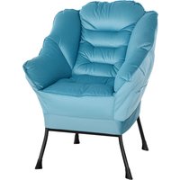 HOMCOM Sessel Wohnzimmer Loungesessel Gepolstert Relaxsessel mit Seitentasche, Stahlbeine Polstersessel mit Samtoptik, Einzelsessel für Schlafzimmer, Blau   Aosom von HOMCOM