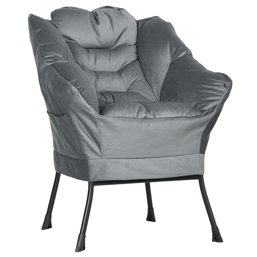 HOMCOM Sessel Wohnzimmer Loungesessel Gepolstert Relaxsessel mit Seitentasche, Stahlbeine Polstersessel mit Samtoptik, Einzelsessel für Schlafzimmer, Grau HOMCOM Sessel Wohnzimmer Loungesessel Gepolstert Relaxsessel mit Seitentasche, Stahlbeine Polstersessel mit Samtoptik, Einzelsessel für Schlafzimmer, Grau von HOMCOM