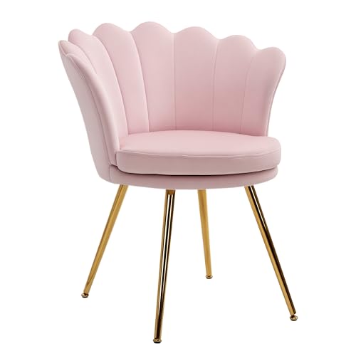 HOMCOM Sessel Wohnzimmer Relaxsessel Loungesessel mit lotusförmigem Design Polstersessel mit Metallbeine, Samtoptik, Einzelsessel für Schlafzimmer, Rosa von HOMCOM