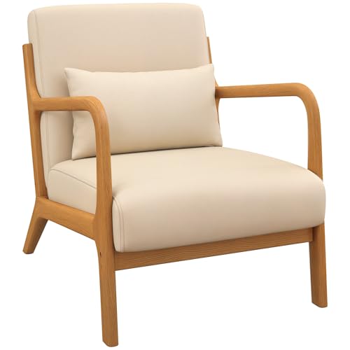 HOMCOM Sessel aus Kautschukholz mit abnehmbarem Kissen und Rückenlehne, moderner gepolsterter Stuhl mit Armlehnen für Wohnzimmer, Tragkraft 120 kg, 61 x 78 x 76 cm, Beige HOMCOM Sessel aus Kautschukholz mit abnehmbarem Kissen und Rückenlehne, moderner gepolsterter Stuhl mit Armlehnen für Wohnzimmer, Tragkraft 120 kg, 61 x 78 x 76 cm, Beige von HOMCOM