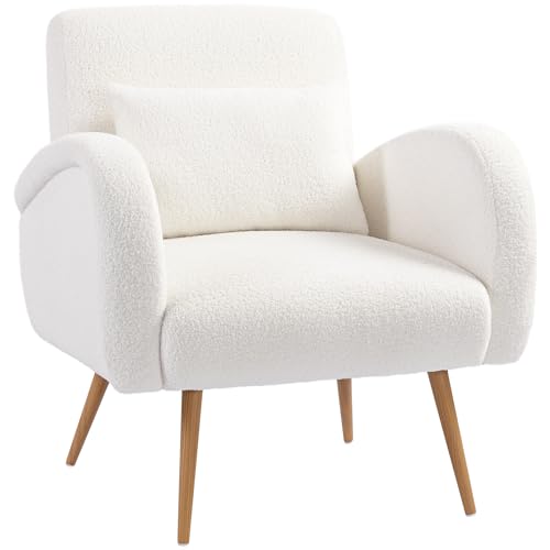 HOMCOM Sessel gepolsterter Loungesessel mit Armlehnen, Lendenkissen, Lesesessel Relaxsessel mit Metallbeine, Fleece-Optik, Polstersessel für Schlafzimmer Wohnzimmer Cremeweiß HOMCOM Sessel gepolsterter Loungesessel mit Armlehnen, Lendenkissen, Lesesessel Relaxsessel mit Metallbeine, Fleece-Optik, Polstersessel für Schlafzimmer Wohnzimmer Cremeweiß von HOMCOM
