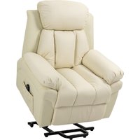 HOMCOM Sessel mit Aufstehhilfe, Elektrischer Relaxsessel, Neigebarer TV-Sessel mit Fernbedienung, aus Kunstleder, Creme 93 x 96 x 105 cm von HOMCOM