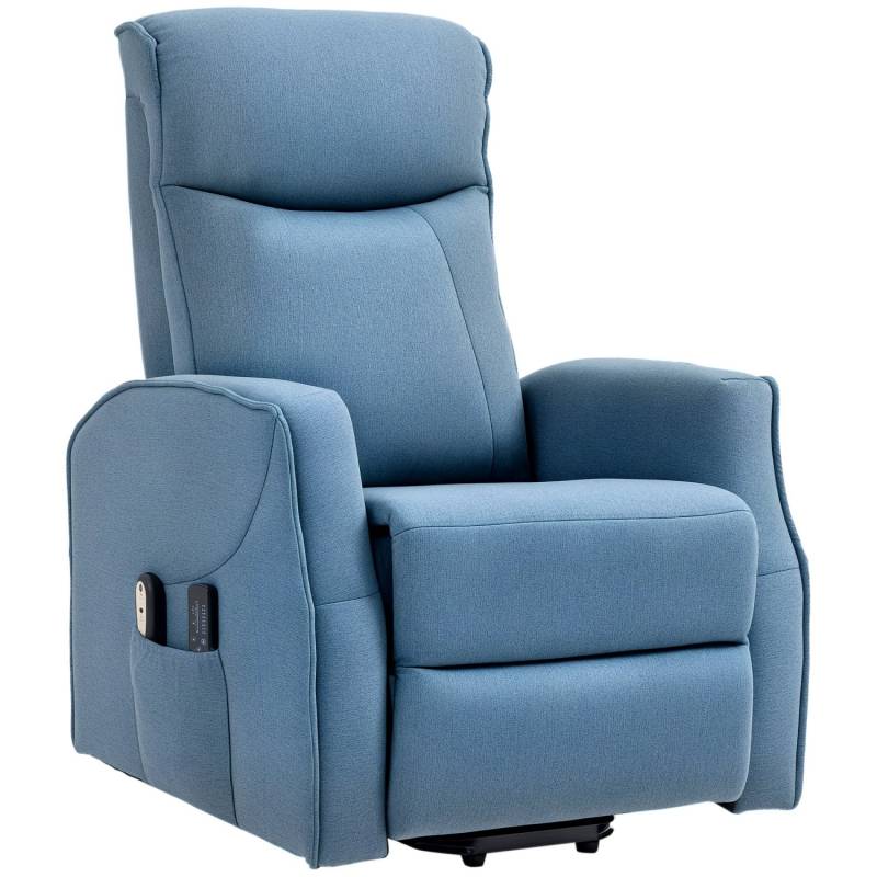 HOMCOM Sessel mit Aufstehhilfe Leinen 100% Polyester Eisen Schaumstoff Blau von HOMCOM