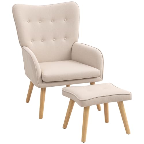 HOMCOM Sessel mit Fußhocker Lesesessel mit Capitoné hohe Rückenlehne Holzbeine und Leinen Polsterung Sessel für Wohnzimmer Schlafzimmer Büro Beige HOMCOM Sessel mit Fußhocker Lesesessel mit Capitoné hohe Rückenlehne Holzbeine und Leinen Polsterung Sessel für Wohnzimmer Schlafzimmer Büro Beige von HOMCOM