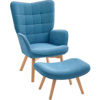 HOMCOM Sessel mit Hocker, Ohrensessel mit Hoher Rückenlehne, Holzbeine, Loungesessel mit getuftetem Design, Cord-Optik, für Wohnzimmer, Blau   Aosom von HOMCOM