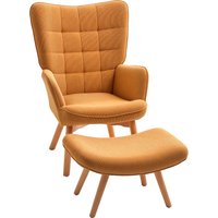 HOMCOM Sessel mit Hocker, Ohrensessel mit Hoher Rückenlehne, Holzbeine, Loungesessel mit getuftetem Design, Cord-Optik, für Wohnzimmer, Braun   Aosom von HOMCOM