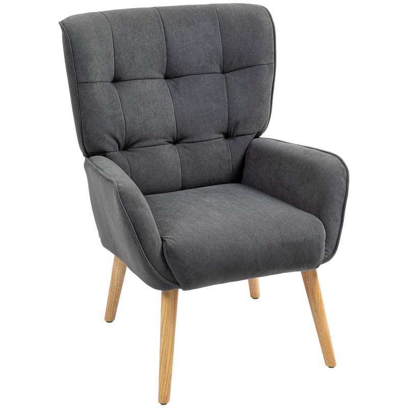 HOMCOM Sessel mit Holzbeine mit Samtoptik Samt Grau 75L x 66B x 100H cm von HOMCOM