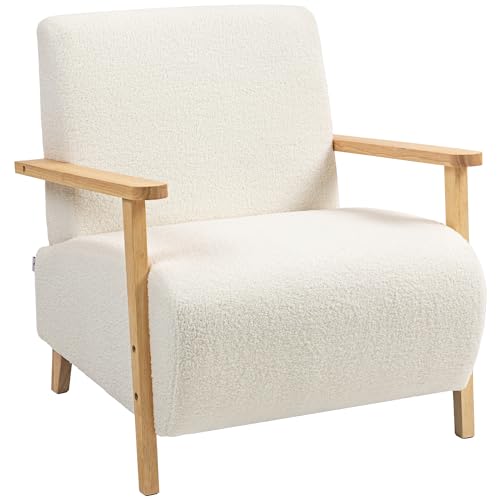 HOMCOM Sessel mit Rückenlehne, Armlehnen, Gepolstert Loungesessel mit Sherpa-Optik, Holzbeine, für Schlafzimmer, Wohnzimmer, bis 120 kg, Cremeweiß HOMCOM Sessel mit Rückenlehne, Armlehnen, Gepolstert Loungesessel mit Sherpa-Optik, Holzbeine, für Schlafzimmer, Wohnzimmer, bis 120 kg, Cremeweiß von HOMCOM