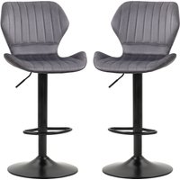 HOMCOM Set 2 Barhocker mit Höhenverstellbarer, ergonomischer Sitzfläche und Fußstütze, Hohe Hocker aus Samtstoff und Metall, 47x51,5x92-114 cm, Grau   Aosom von HOMCOM