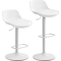 HOMCOM Set 2 Barhocker mit Höhenverstellung, Hohe Küchenhocker aus Kunstleder mit Rückenlehne und Fußstütze und Großer Stahlbasis, 360° Drehbare Barstühle, Weiß   Aosom von HOMCOM