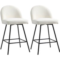 HOMCOM Set 2 Barhocker mit Rückenlehne aus Samt, Hohe Hocker mit Fußstütze für Kücheninsel und Bar, 48,5x56x92 cm, Creme   Aosom von HOMCOM