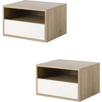 HOMCOM Set 2 Schwebende Nachttische aus Holz mit Schublade und offenem Regal, Modernes Design 45x35x27,5cm, Weiß und Holzfarbe   Aosom von HOMCOM